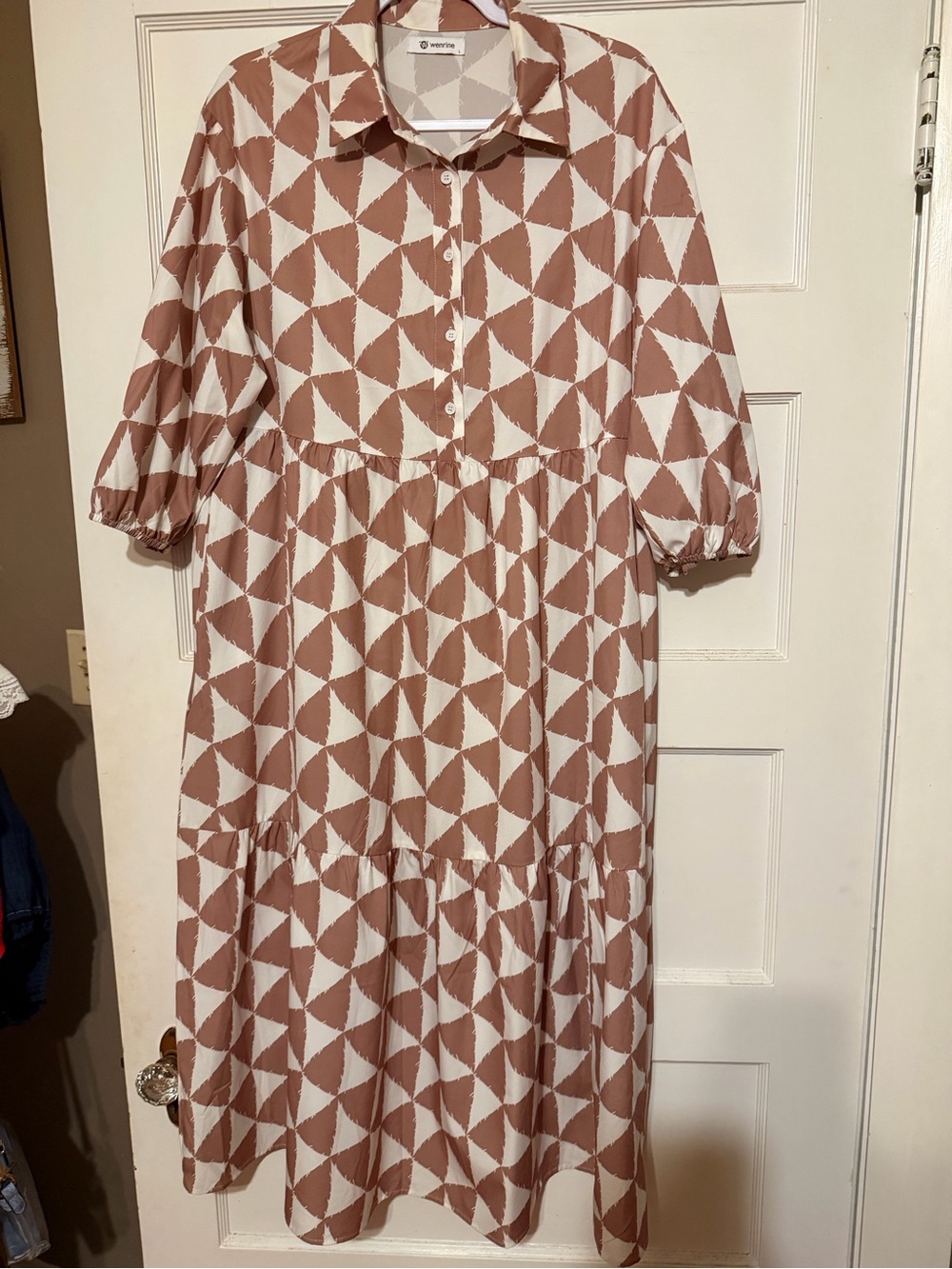 Womens Geo Print Midi Dress in Mauve White - Woven